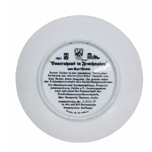 Vintage 1984 Karl Bedal "Farmhouse in Fronhausen"  Collector Plate Pink & Mint - Picture 6 of 6